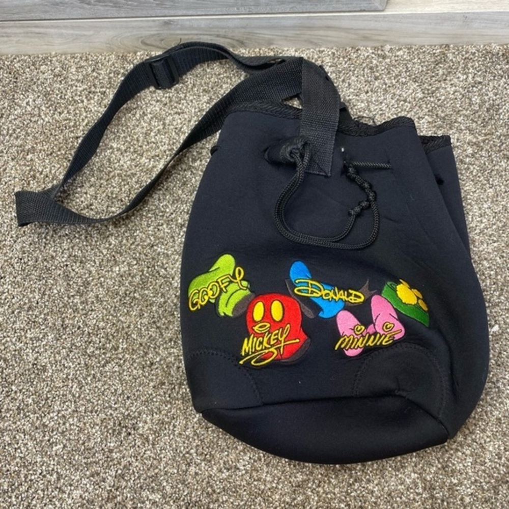 Disney Land Resort Black Tote Travel Bag Character Names on Hats Mickey Minnie